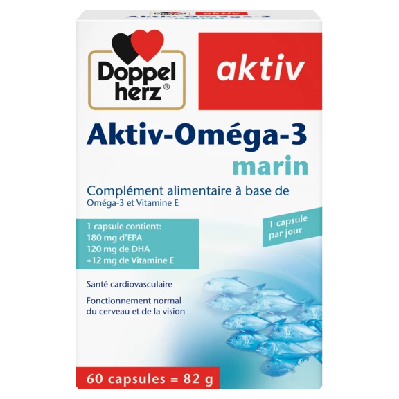 Illustration of the product packaging Doppelherz aktiv Aktiv-Oméga-3 front view